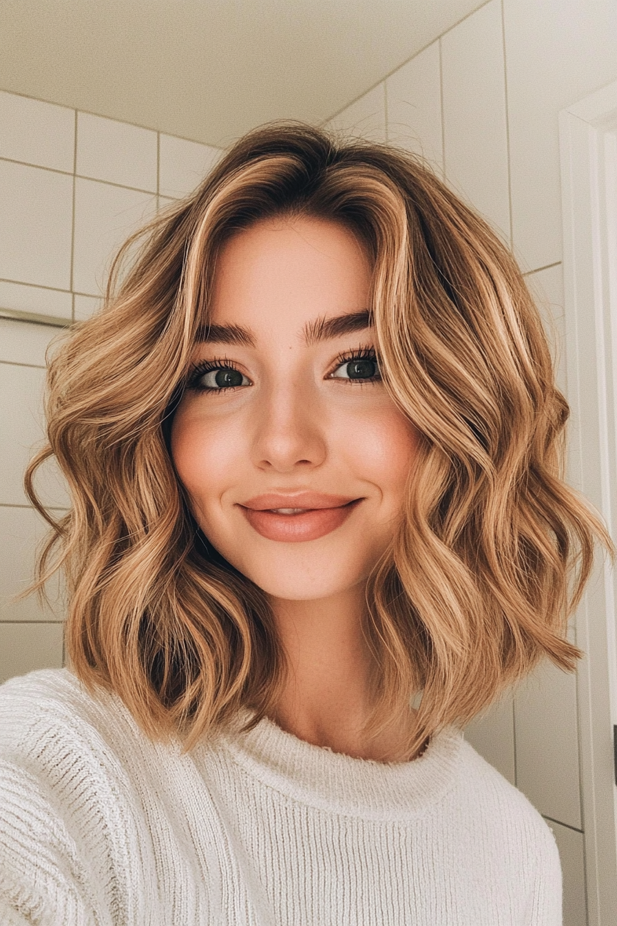 21. Golden Wheat Wavy Lob (Spring Hairstyles) - Spring Hairstyles