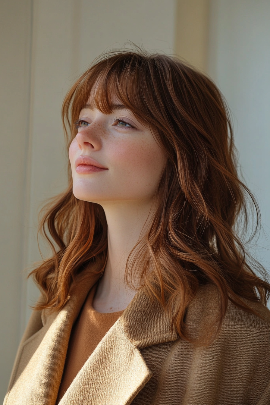 25. Hazelnut Long Layers with Bangs (Spring Hairstyles) - Spring Hairstyles