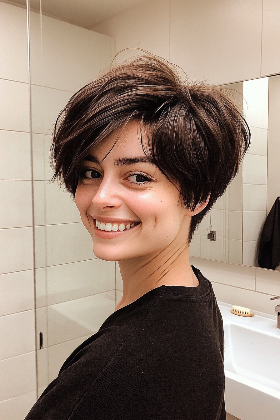 26. Dark Roast Feathered Pixie (Spring Hairstyles) - Spring Hairstyles