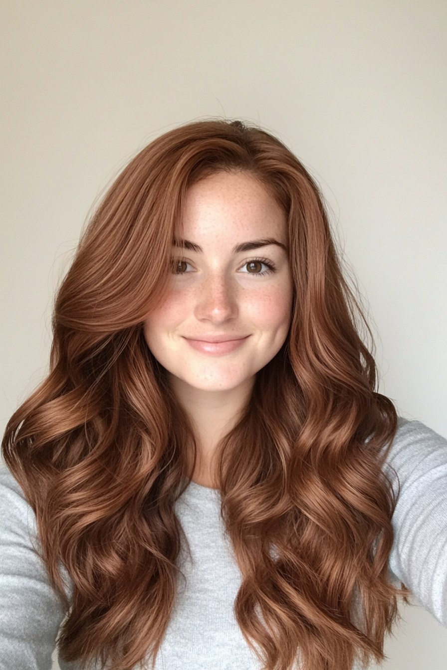 1. The Cascade Layers in Warm Chestnut (Long Wavy Haircuts) - Long Wavy Haircuts