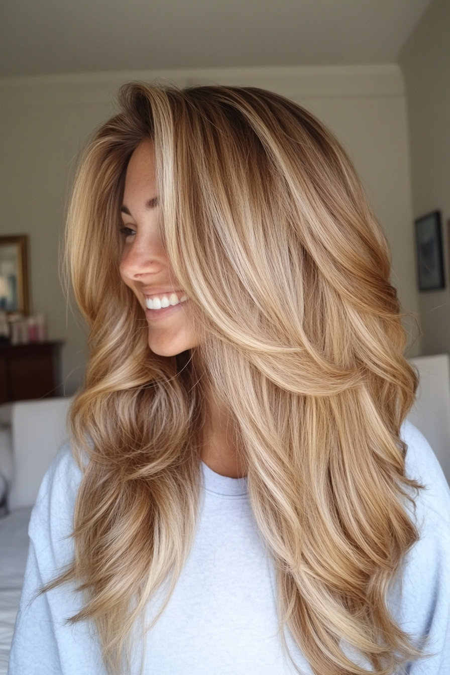 3. Angled Layers in Sandy Blonde (Long Wavy Haircuts) - Long Wavy Haircuts