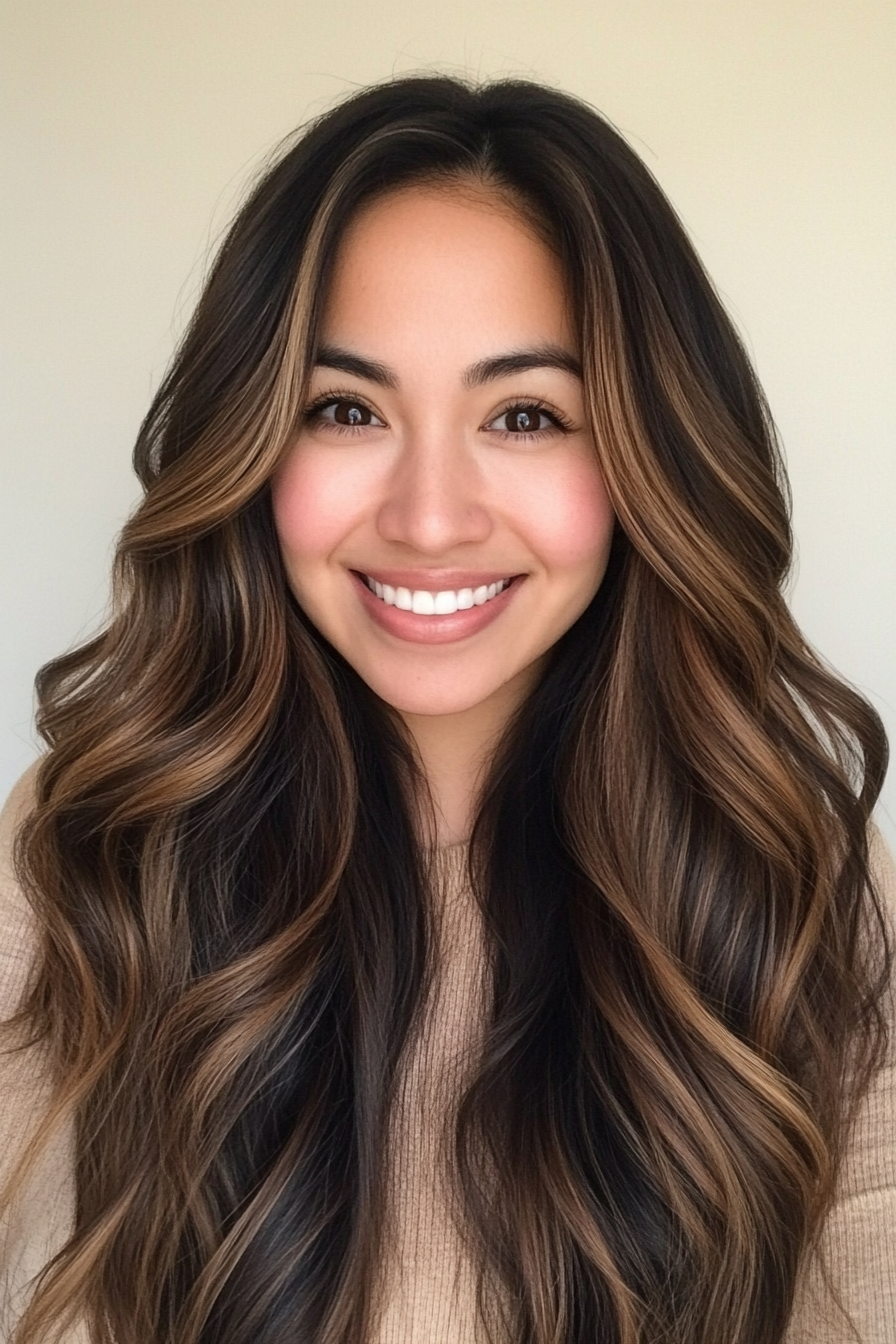 9. Face-Framing Waves in Caramel Brown (Long Wavy Haircuts) - Long Wavy Haircuts