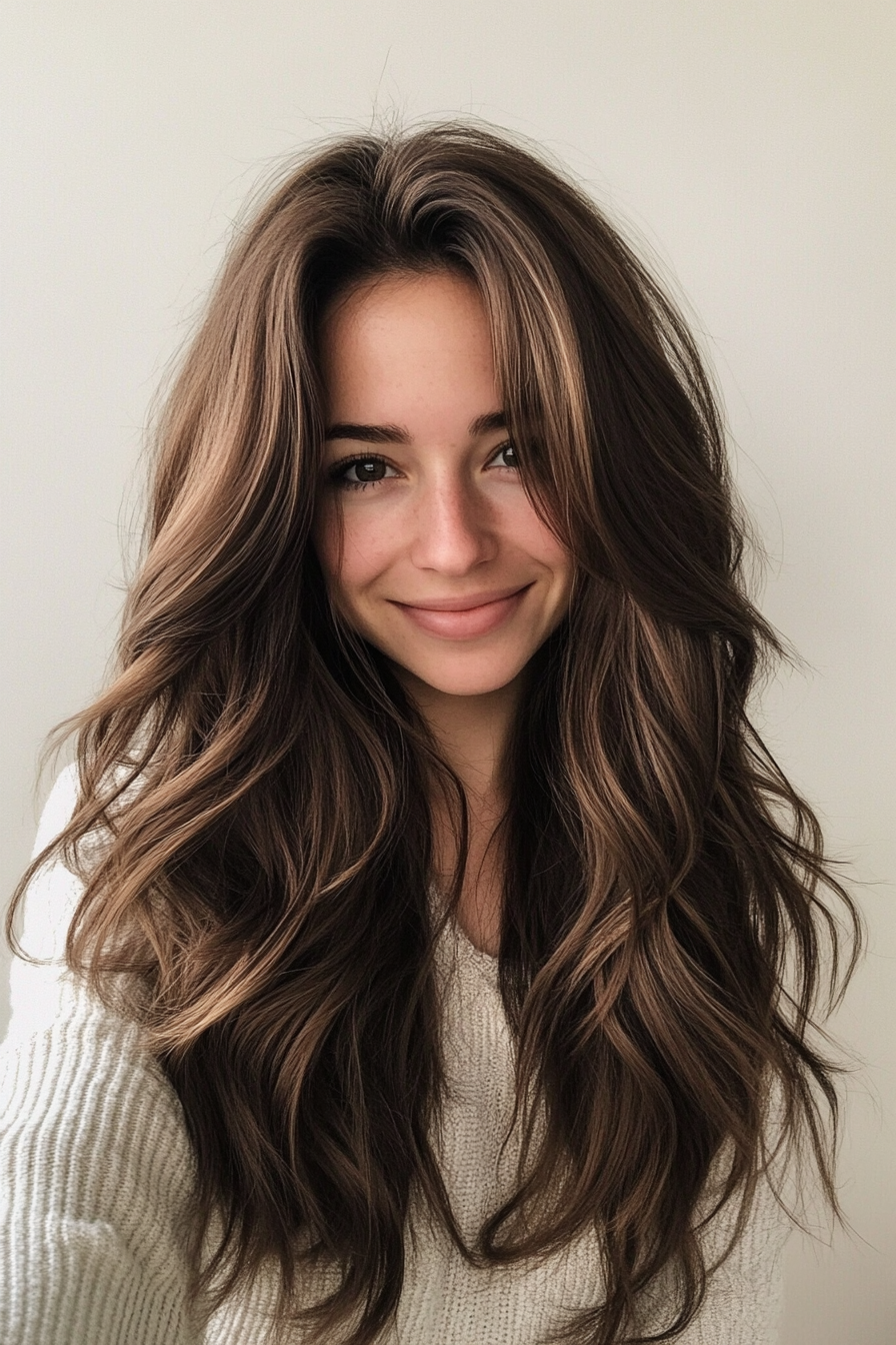 12. Layered V-Cut in Espresso Brown (Long Wavy Haircuts) - Long Wavy Haircuts
