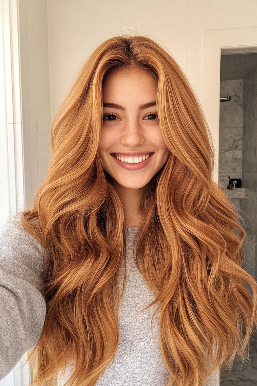 24. Rounded Layers in Golden Auburn (Long Wavy Haircuts) - Long Wavy Haircuts