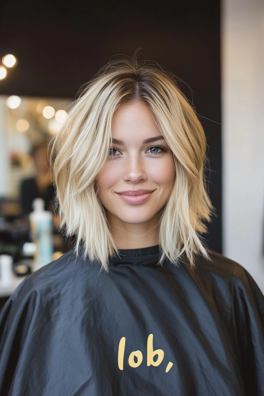 4. Beige Blonde Textured Lob (Short Blonde Haircuts) - Short Blonde Haircuts