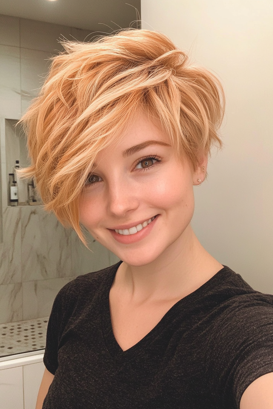 11. Strawberry Blonde Tousled Pixie (Short Blonde Haircuts) - Short Blonde Haircuts