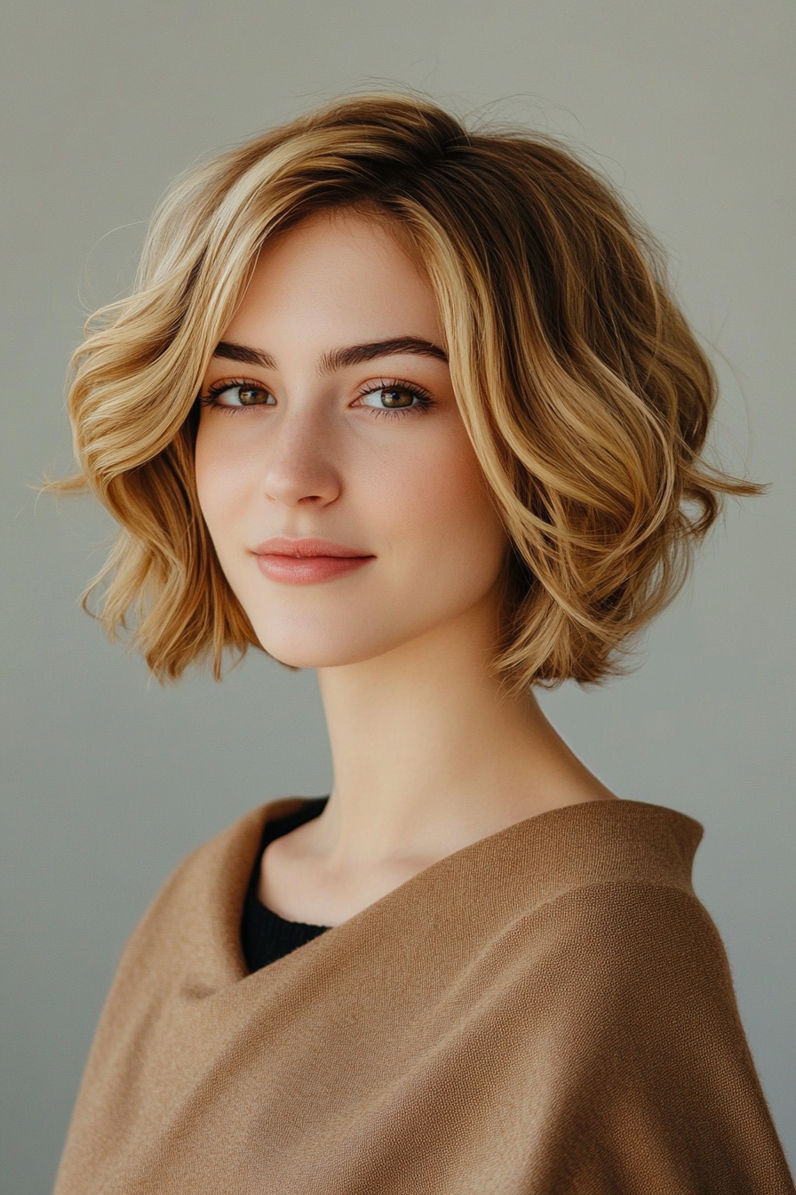 12. Caramel Blonde Wavy Bob (Short Blonde Haircuts) - Short Blonde Haircuts
