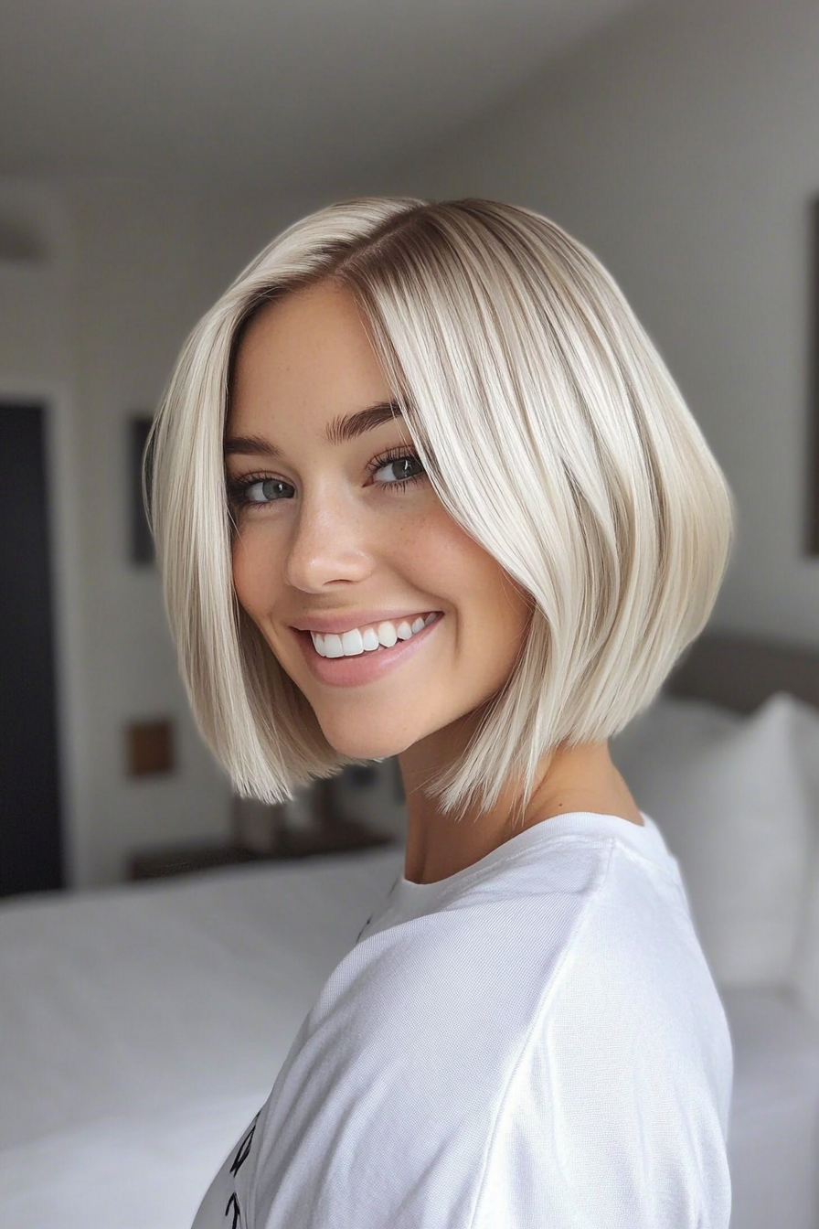 14. Pearl Blonde Stacked Bob (Short Blonde Haircuts) - Short Blonde Haircuts