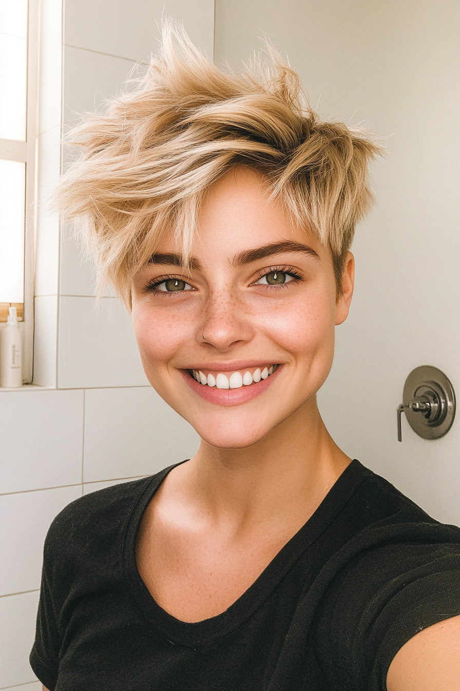 15. Sunlit Blonde Short Wolf Cut (Short Blonde Haircuts) - Short Blonde Haircuts
