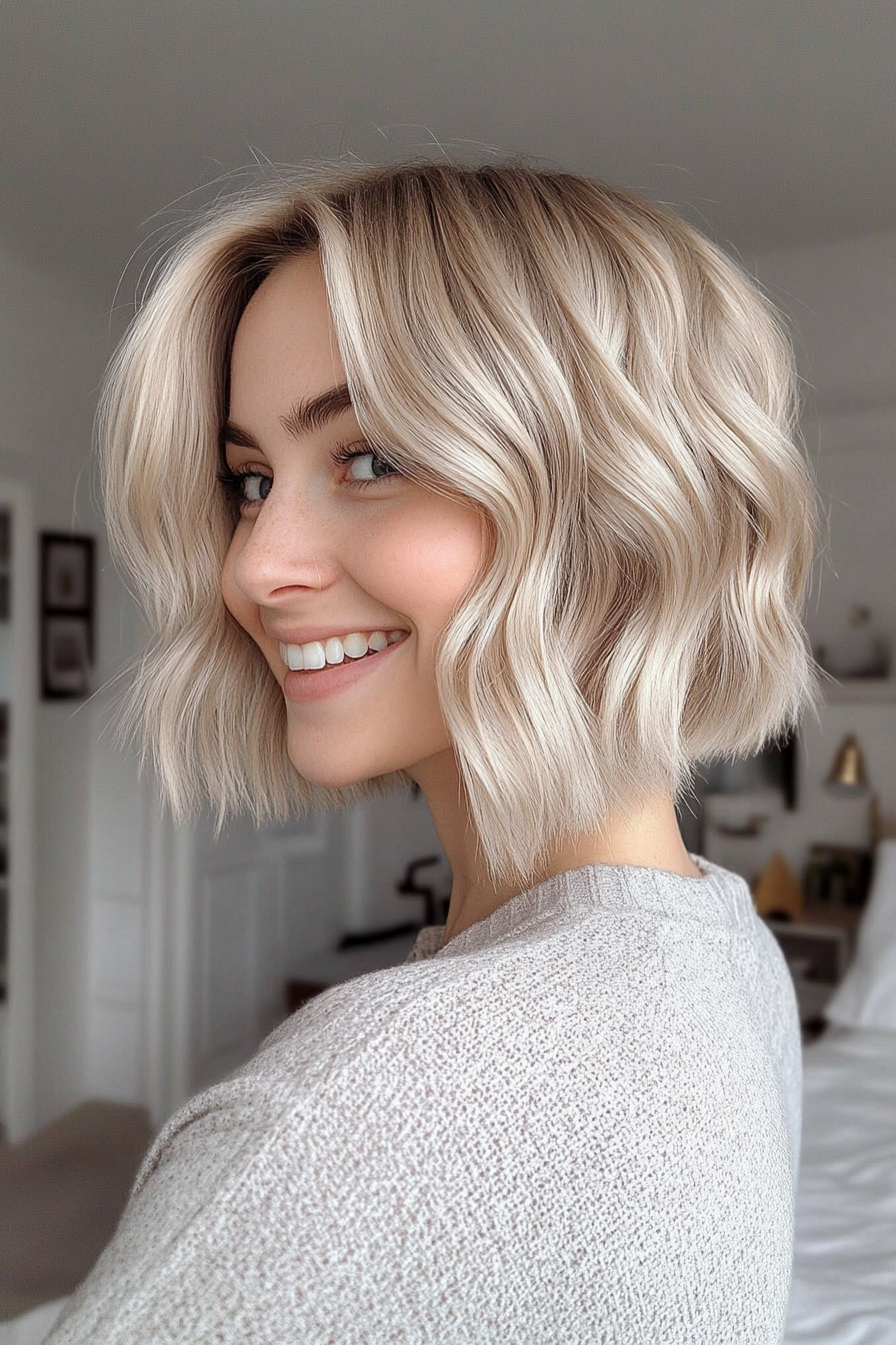23. Light Ash Blonde Wavy Crop (Short Blonde Haircuts) - Short Blonde Haircuts