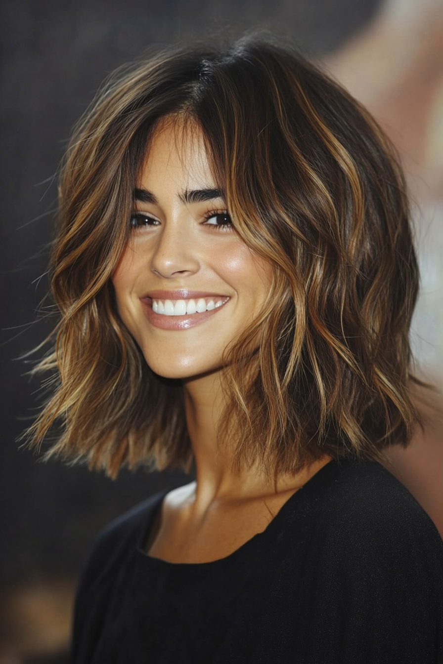 4. Caramel Tousled Lob (Layered Haircuts For Short Hair) - Layered Haircuts For Short Hair