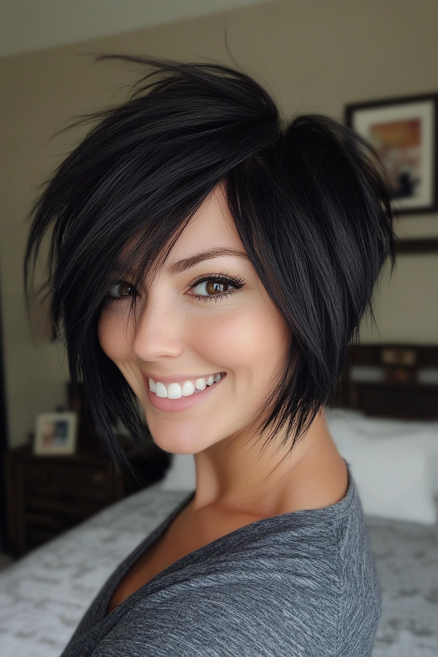 6. Jet Black Asymmetric Layers (Layered Haircuts For Short Hair) - Layered Haircuts For Short Hair