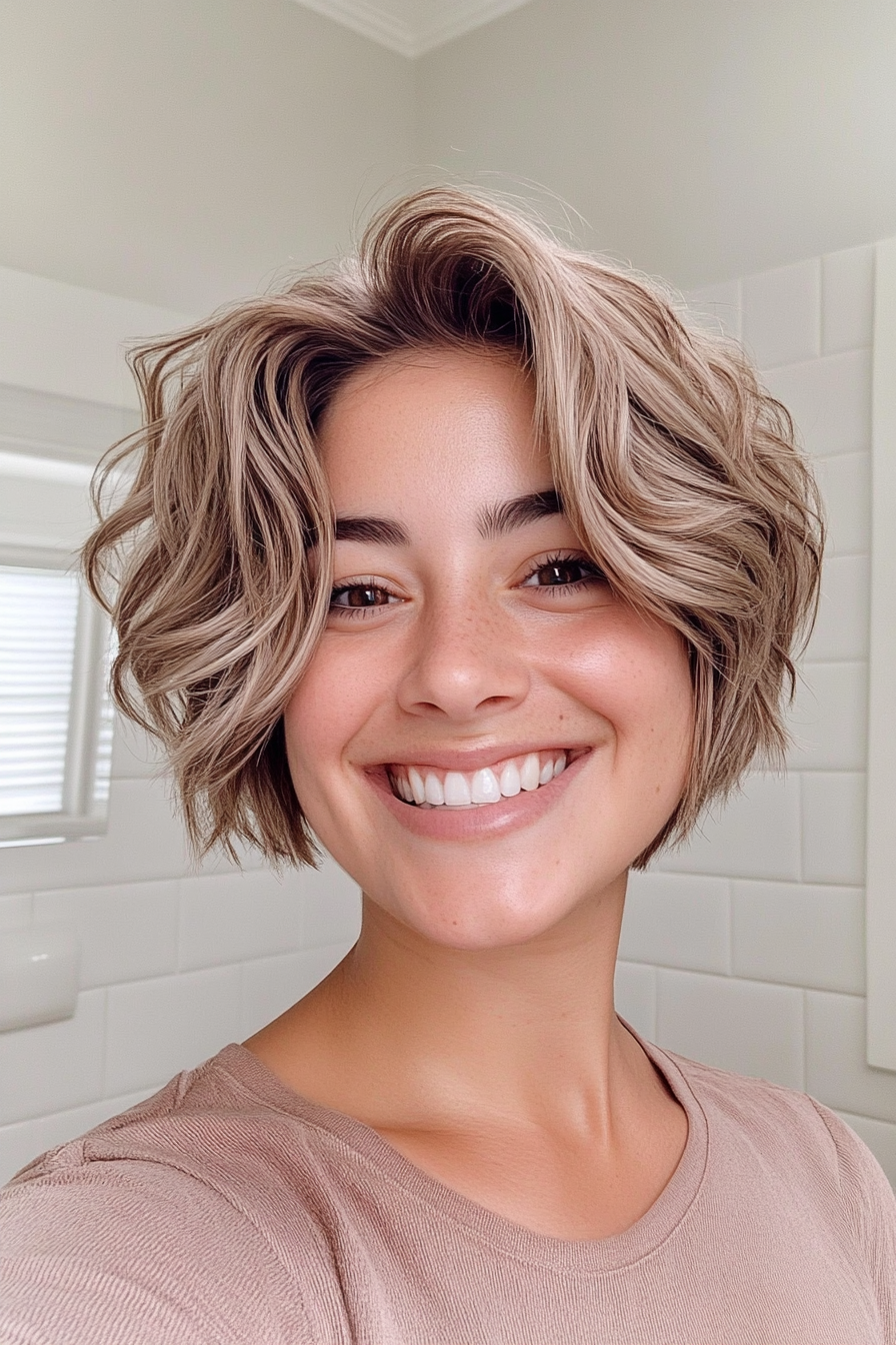 13. Sandstone Wavy Crop (Layered Haircuts For Short Hair) - Layered Haircuts For Short Hair
