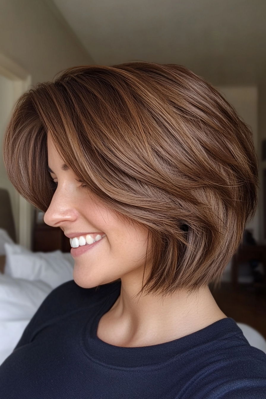 14. Maple Brown Layered Lob (Layered Haircuts For Short Hair) - Layered Haircuts For Short Hair