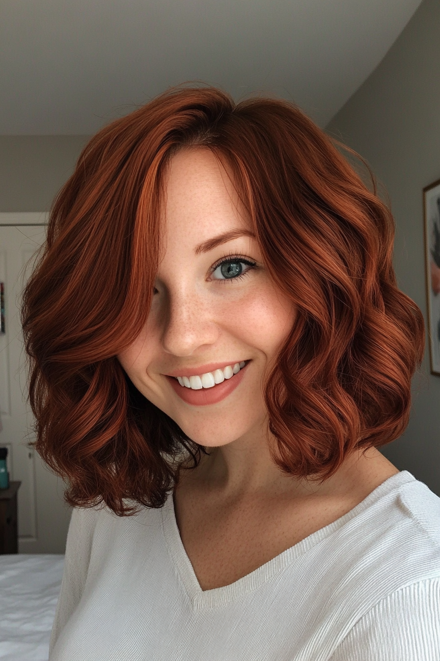 23. Deep Auburn Curled Lob (Layered Haircuts For Short Hair) - Layered Haircuts For Short Hair