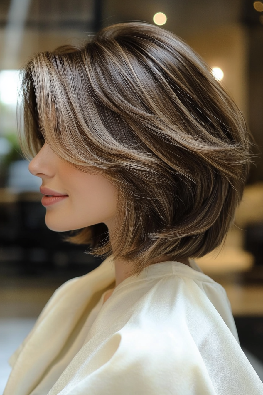 24. Ivory and Brown Stacked Bob (Layered Haircuts For Short Hair) - Layered Haircuts For Short Hair