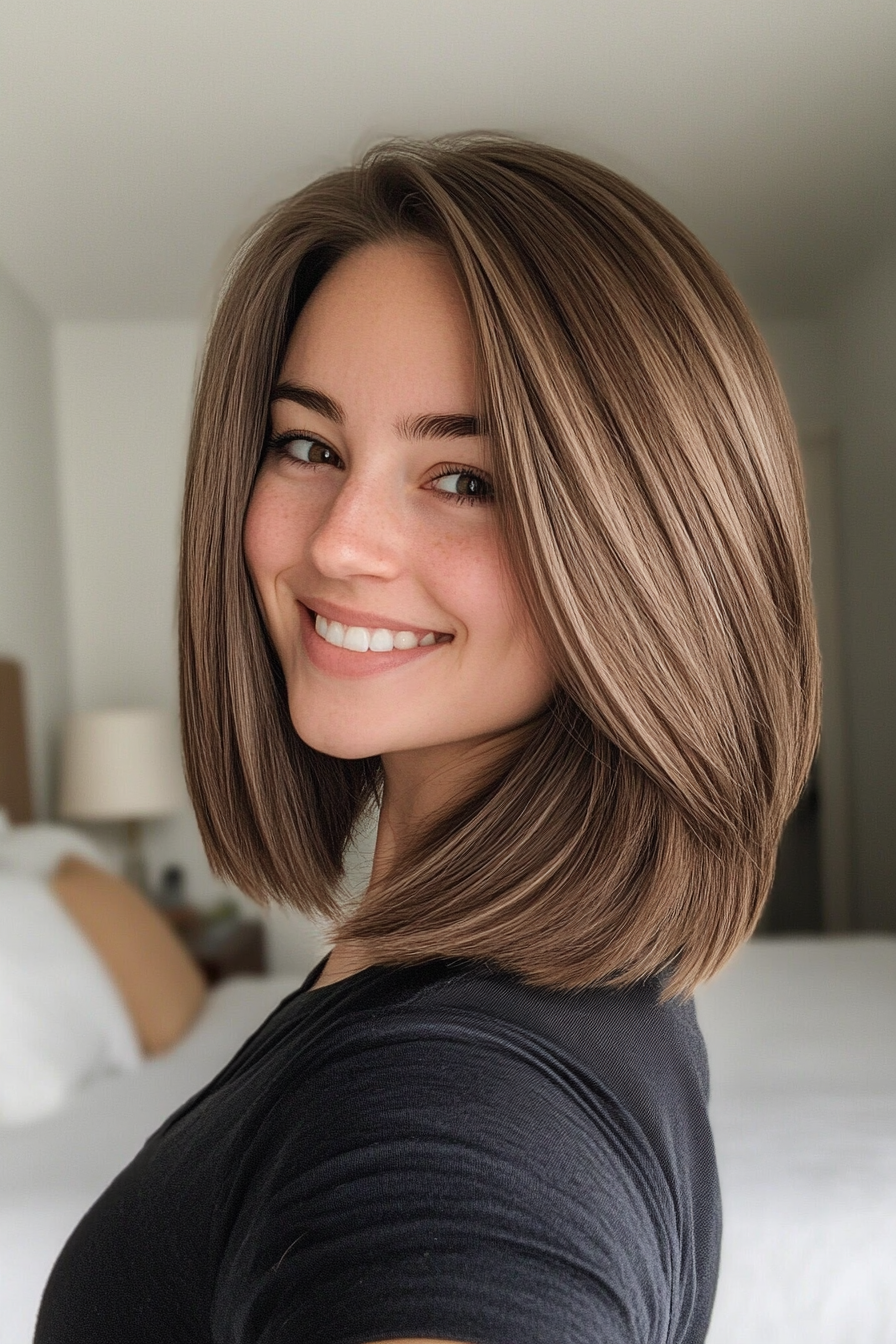 27. Ash Brown Layered Lob (Layered Haircuts For Short Hair) - Layered Haircuts For Short Hair