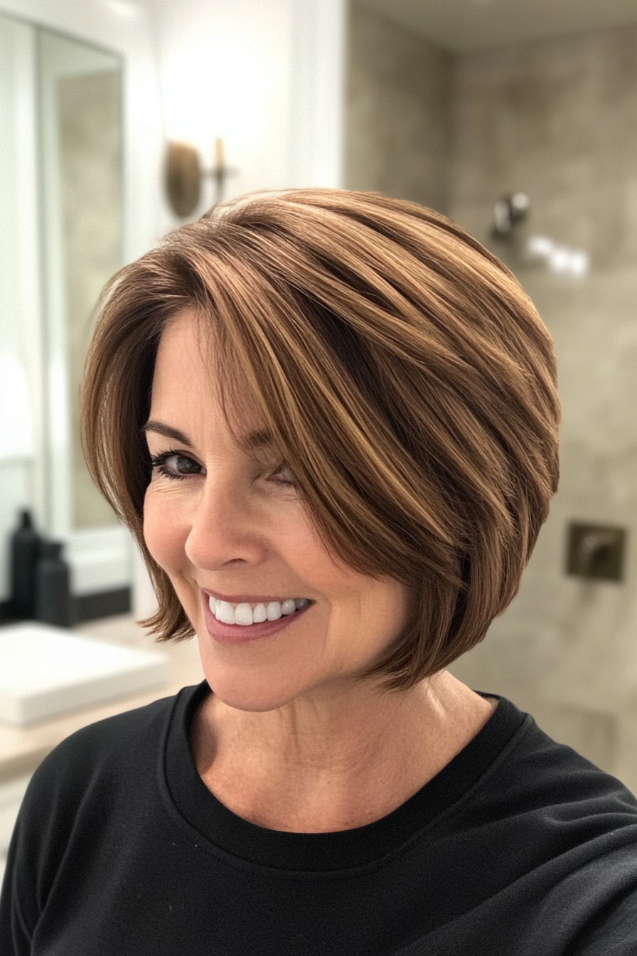 1. Classic Layered Bob with Chestnut Brown (Short Haircuts For Women Over 50) - Short Haircuts For Women Over 50