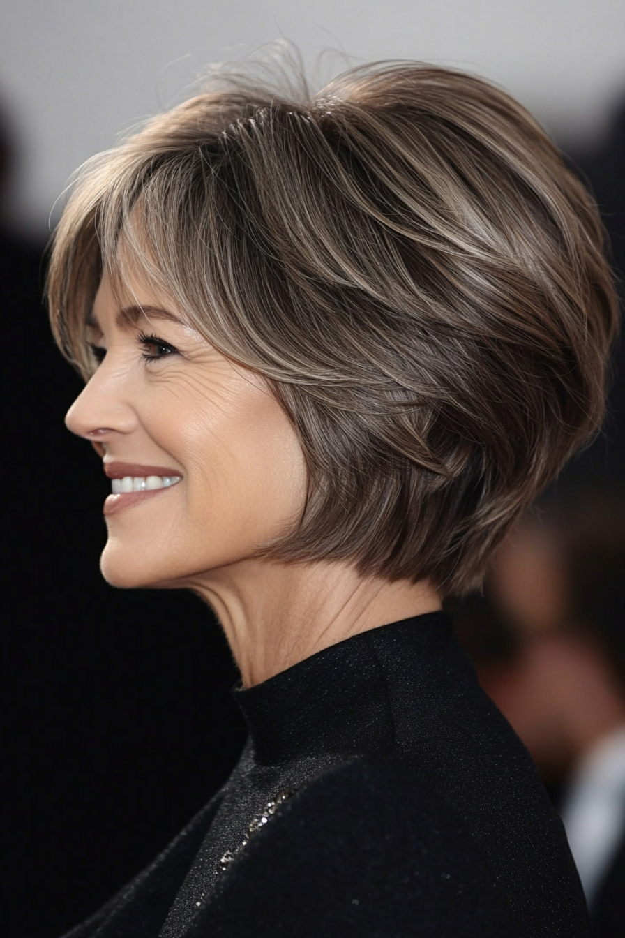 5. Stacked Bob with Ash Brown (Short Haircuts For Women Over 50) - Short Haircuts For Women Over 50