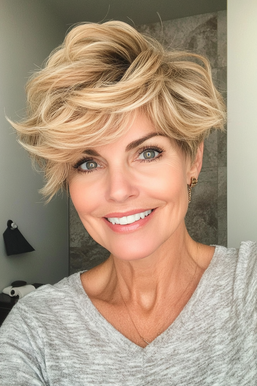 10. Short Tousled Layers with Honey Blonde (Short Haircuts For Women Over 50) - Short Haircuts For Women Over 50