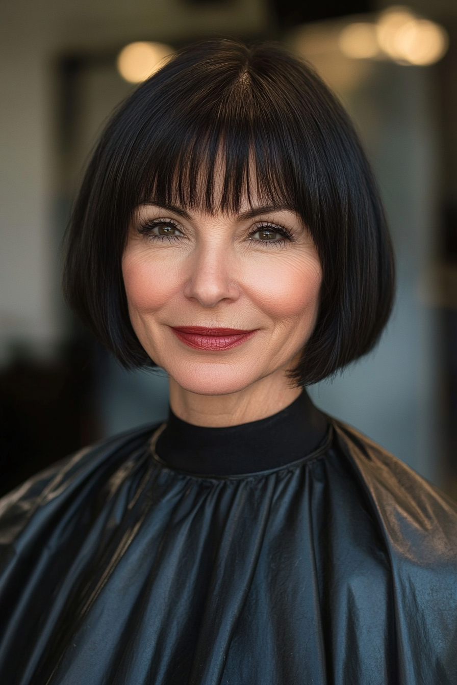 13. Classic French Bob with Jet Black (Short Haircuts For Women Over 50) - Short Haircuts For Women Over 50