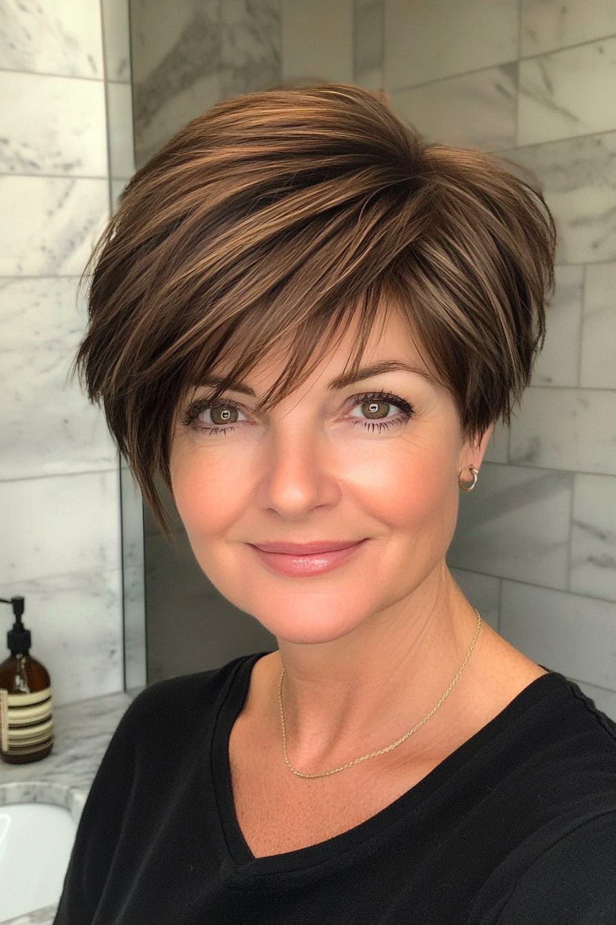 19. Layered Bowl Cut with Dark Espresso (Short Haircuts For Women Over 50) - Short Haircuts For Women Over 50