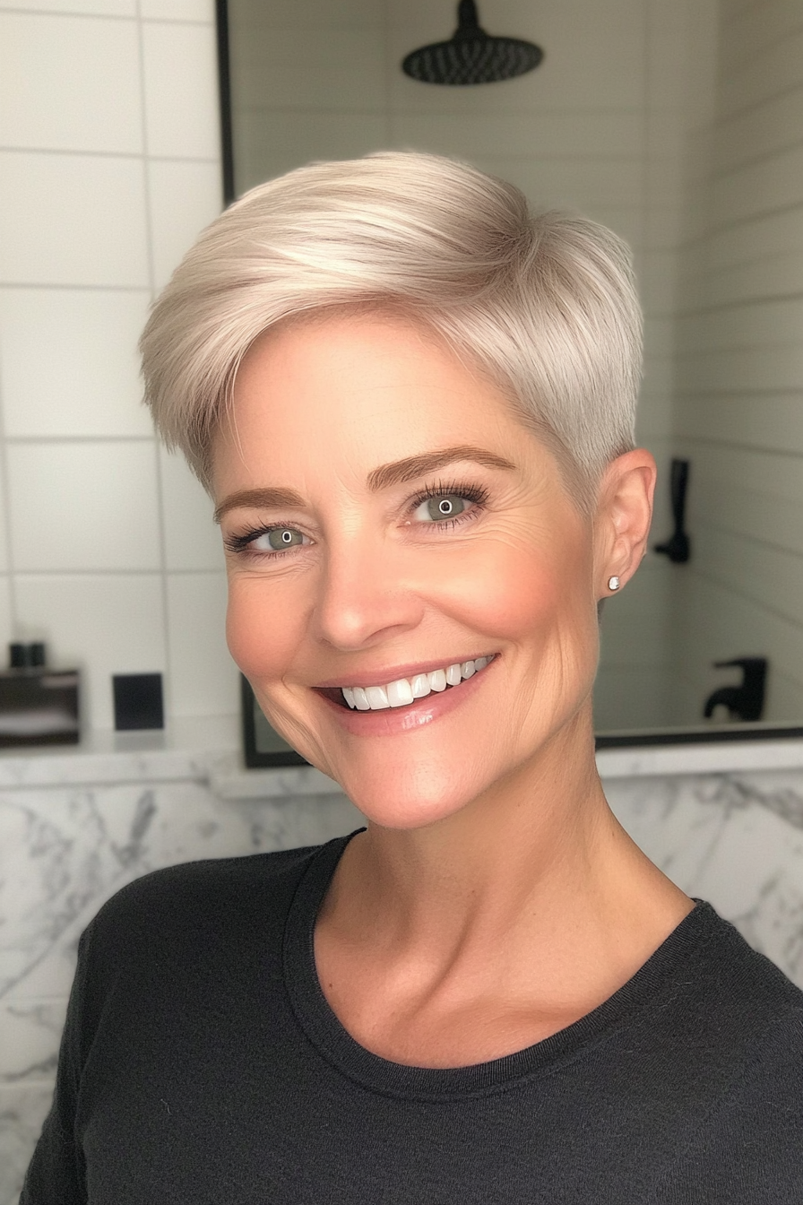 21. Tapered Pixie with Platinum Blonde (Short Haircuts For Women Over 50) - Short Haircuts For Women Over 50