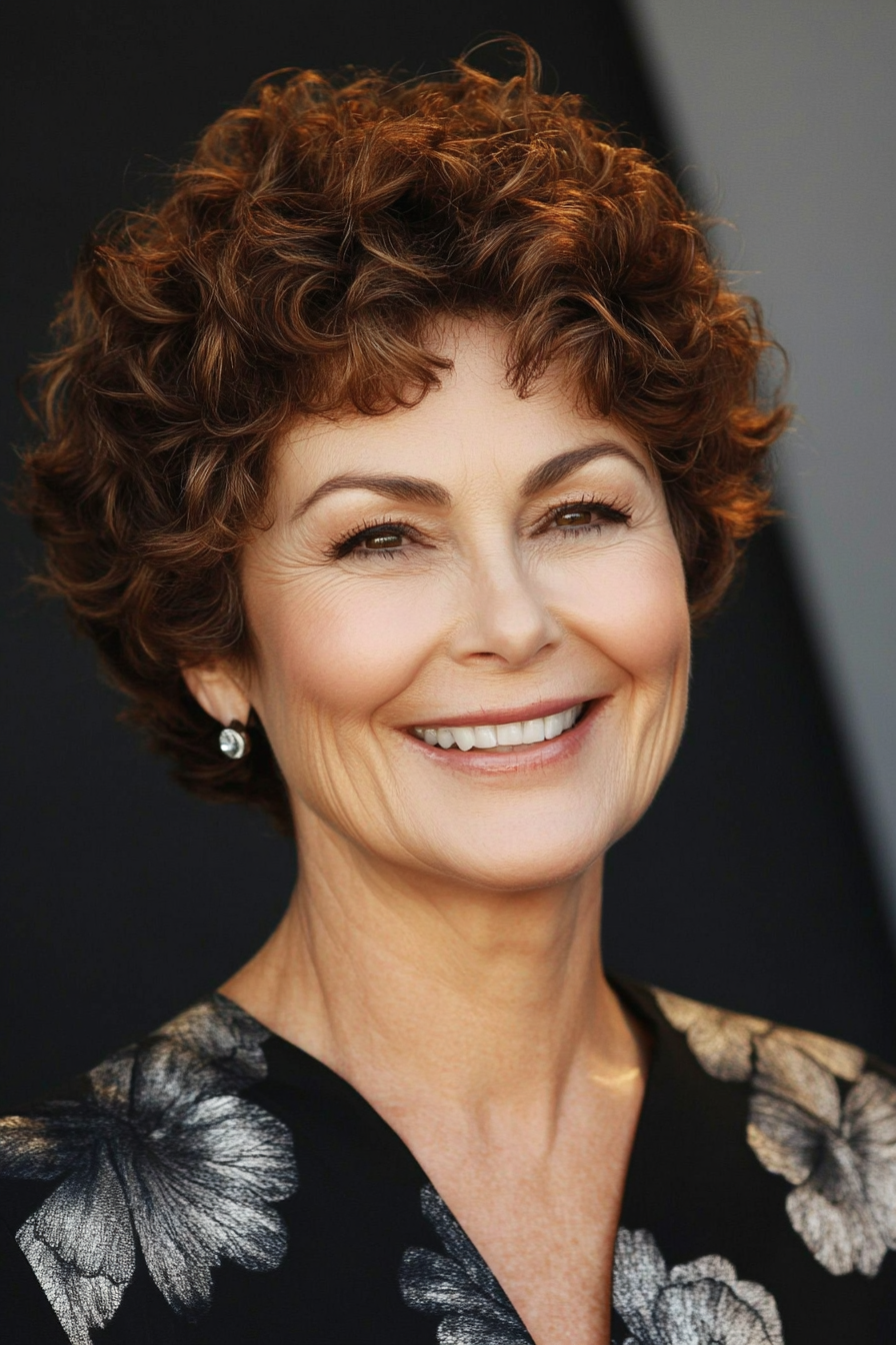 22. Cropped Curls with Honey Brown (Short Haircuts For Women Over 50) - Short Haircuts For Women Over 50