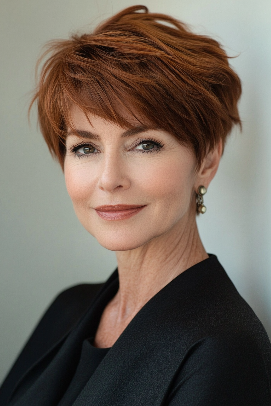 24. Feminine Pixie with Cinnamon Brown (Short Haircuts For Women Over 50) - Short Haircuts For Women Over 50