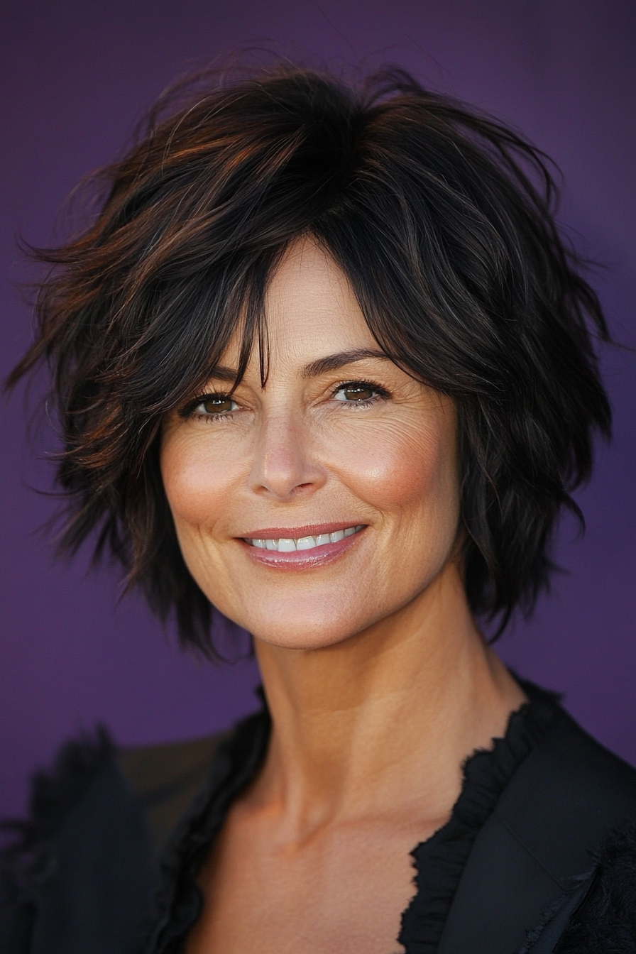 25. Shaggy Bob with Dark Mahogany (Short Haircuts For Women Over 50) - Short Haircuts For Women Over 50