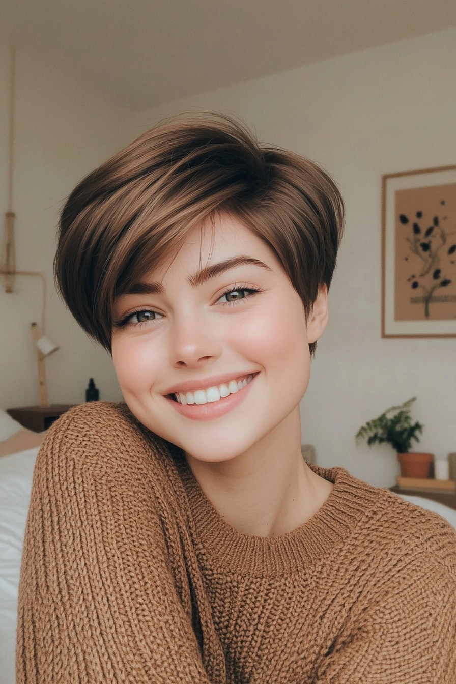 8. Warm Brown Bowl Cut (Chic Short Haircuts) - Chic Short Haircuts