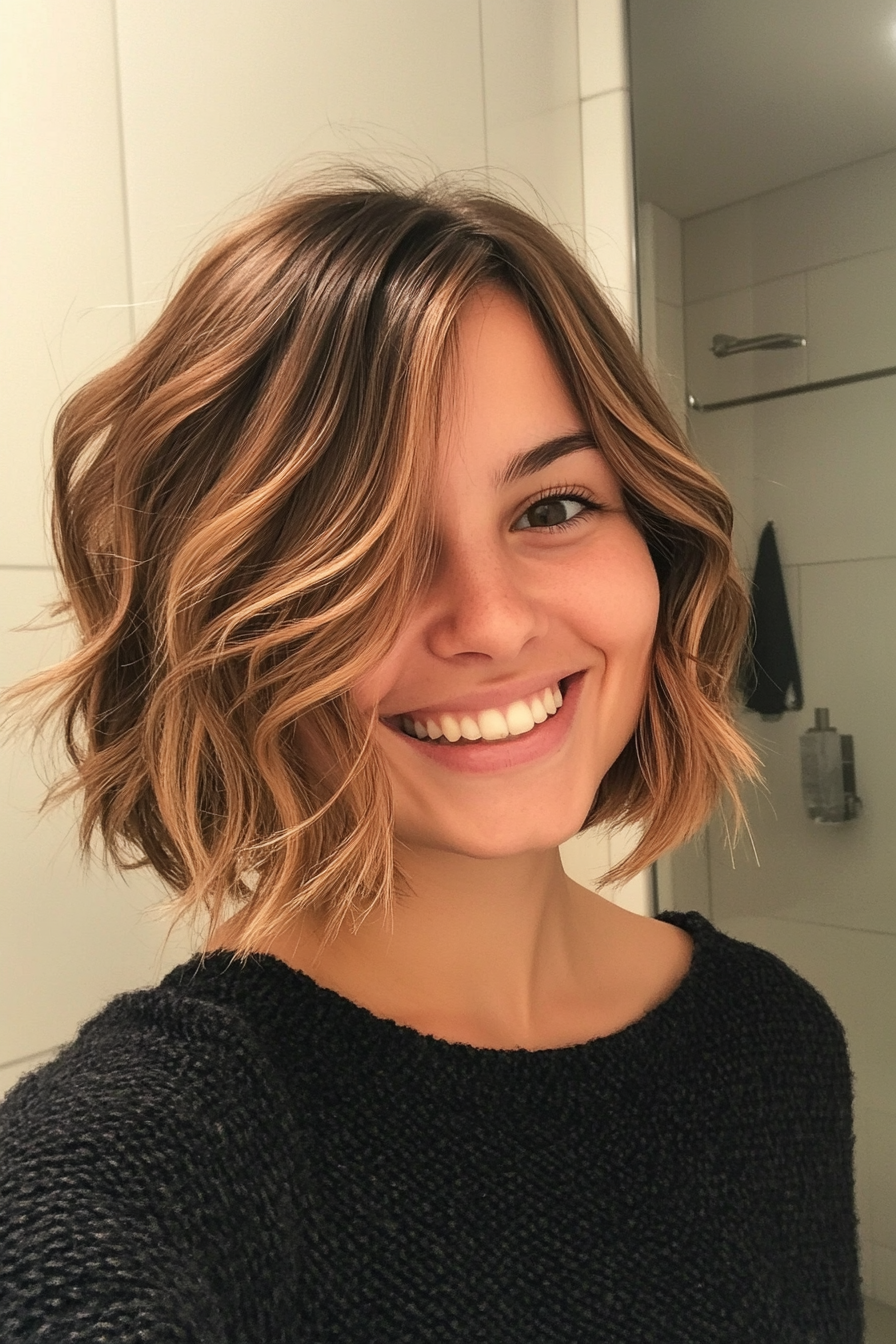 15. Honey Brown Wavy Bob (Chic Short Haircuts) - Chic Short Haircuts