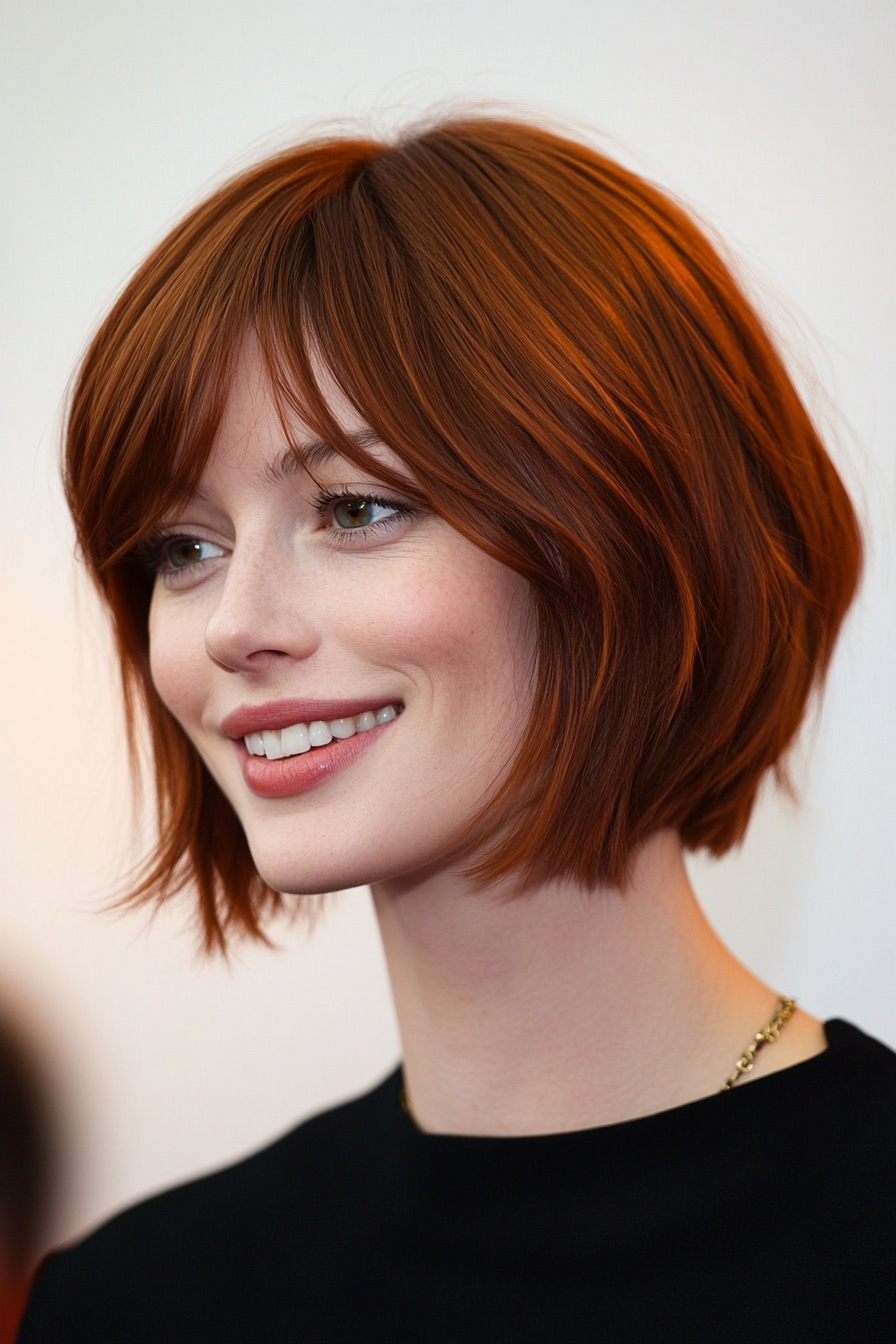 22. Rich Auburn Bob with Bangs (Chic Short Haircuts) - Chic Short Haircuts