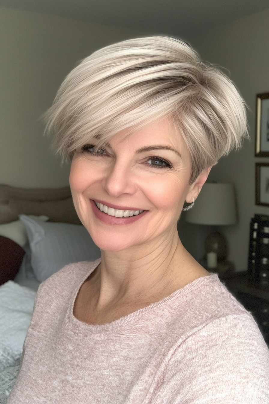3. Feathered Ash Blonde Crop (Short Hairstyles For Women Over 60) - Short Hairstyles For Women Over 60