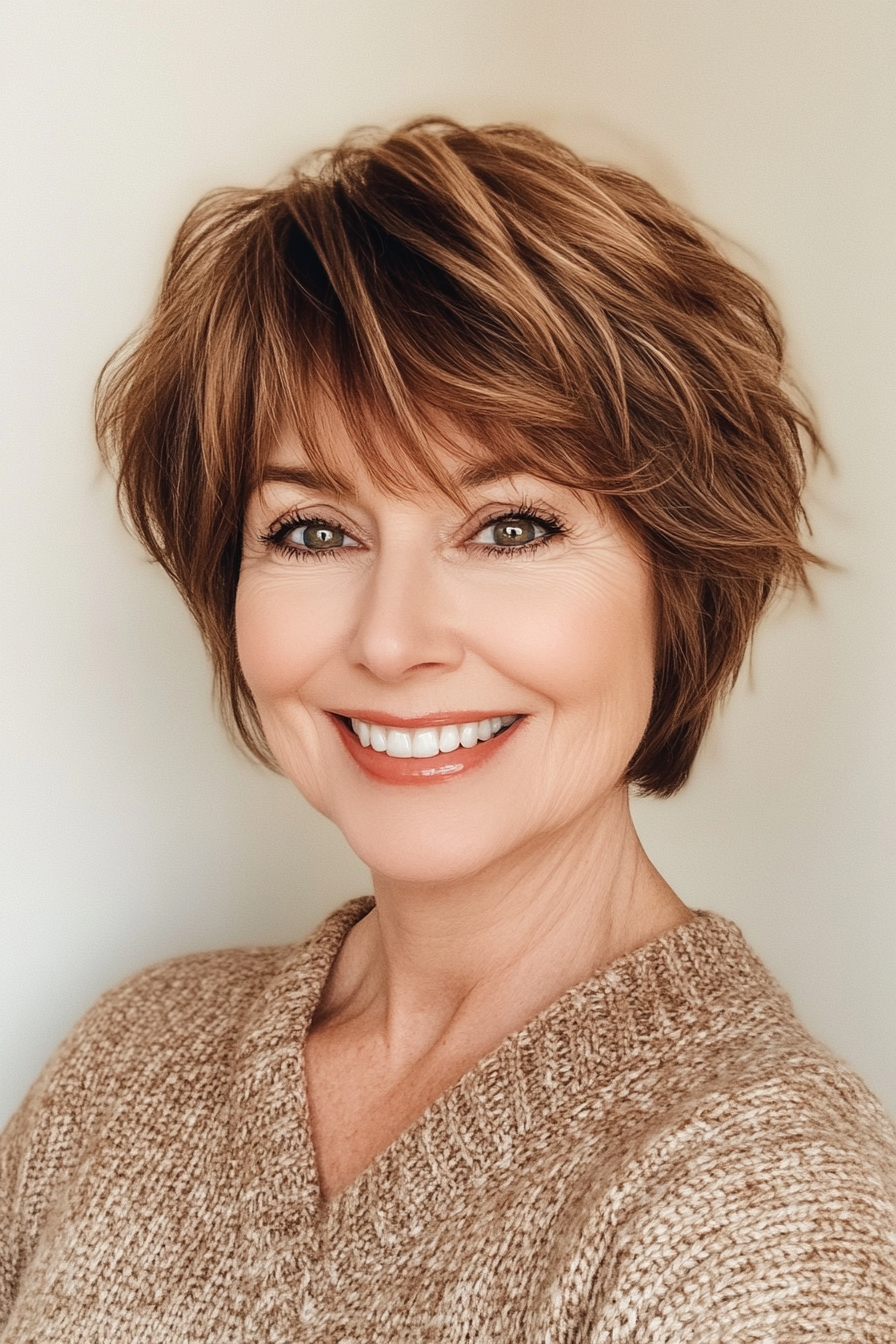 5. Warm Chestnut Shag (Short Hairstyles For Women Over 60) - Short Hairstyles For Women Over 60