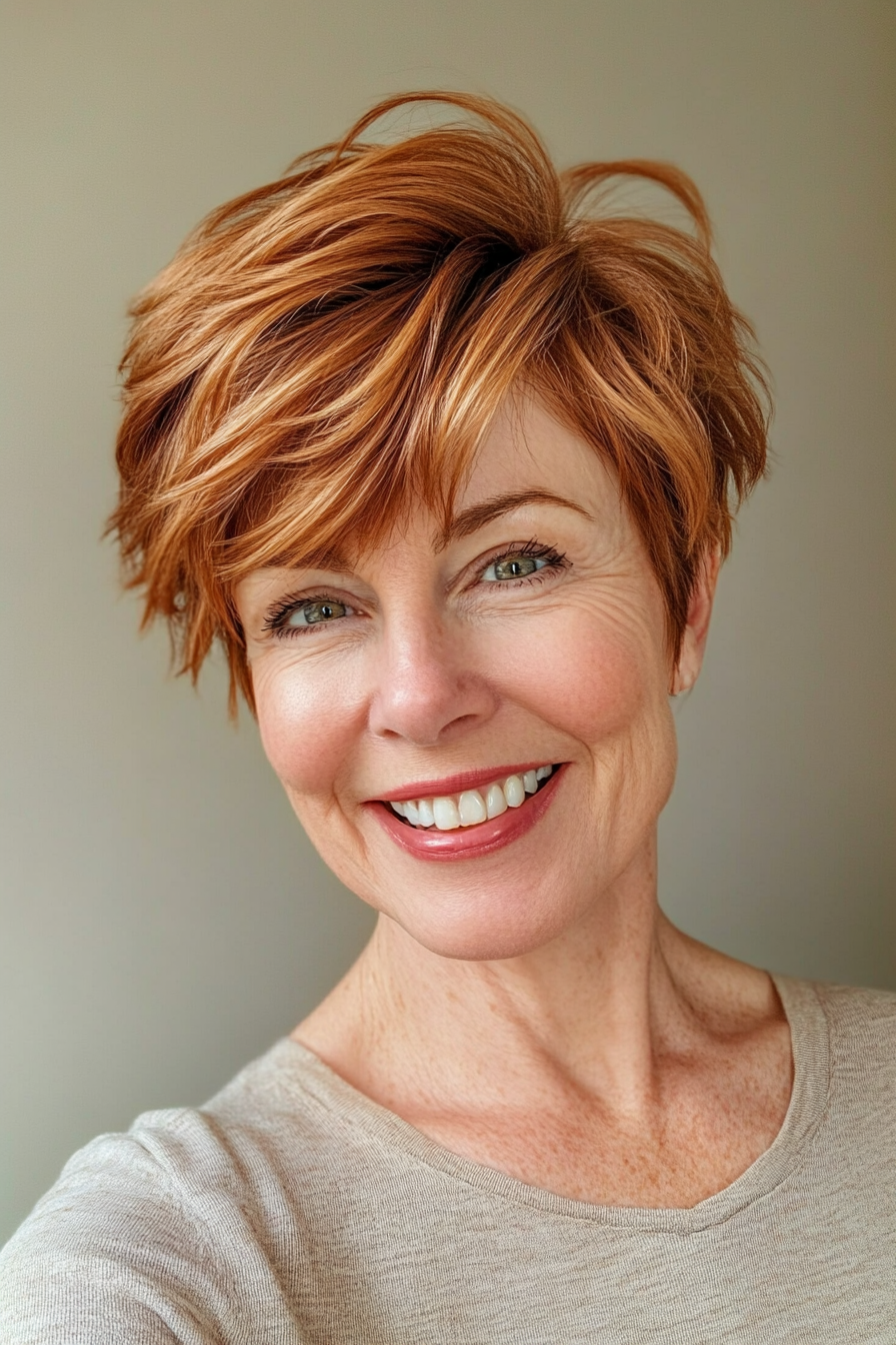 7. Soft Auburn Short Layers (Short Hairstyles For Women Over 60) - Short Hairstyles For Women Over 60