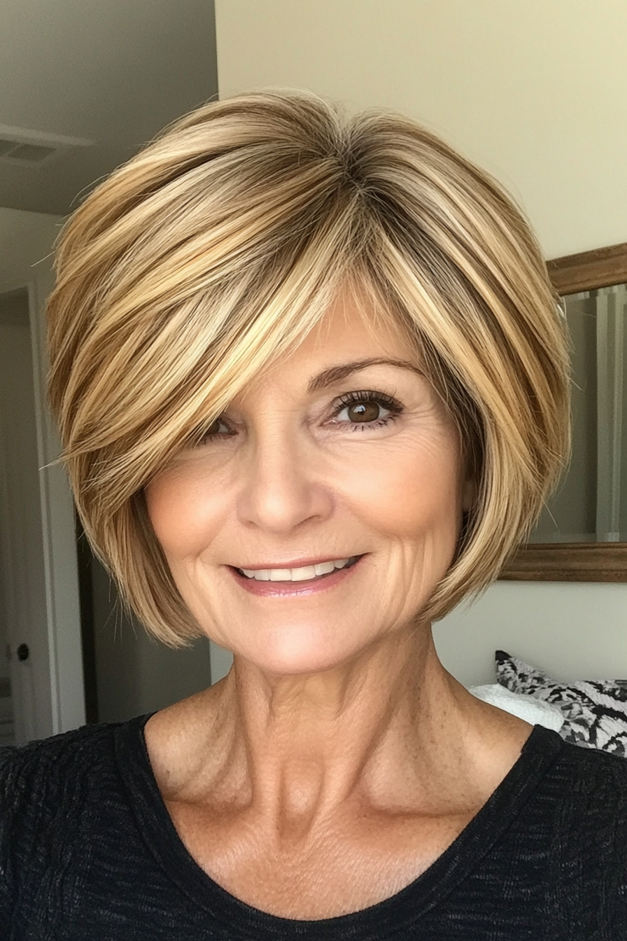 9. Golden Blonde Stacked Bob (Short Hairstyles For Women Over 60) - Short Hairstyles For Women Over 60
