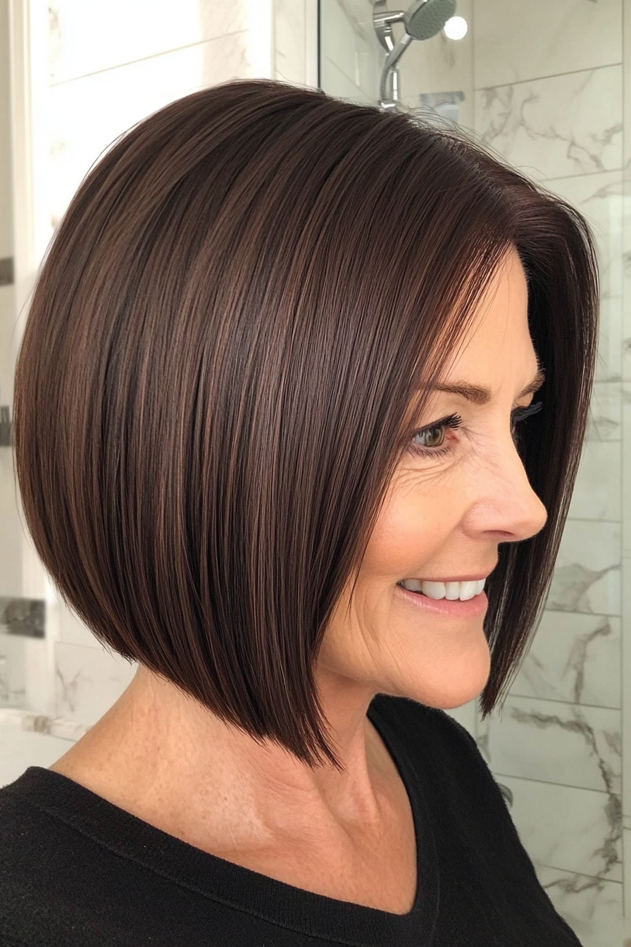 12. Sleek Dark Brown Bob (Short Hairstyles For Women Over 60) - Short Hairstyles For Women Over 60