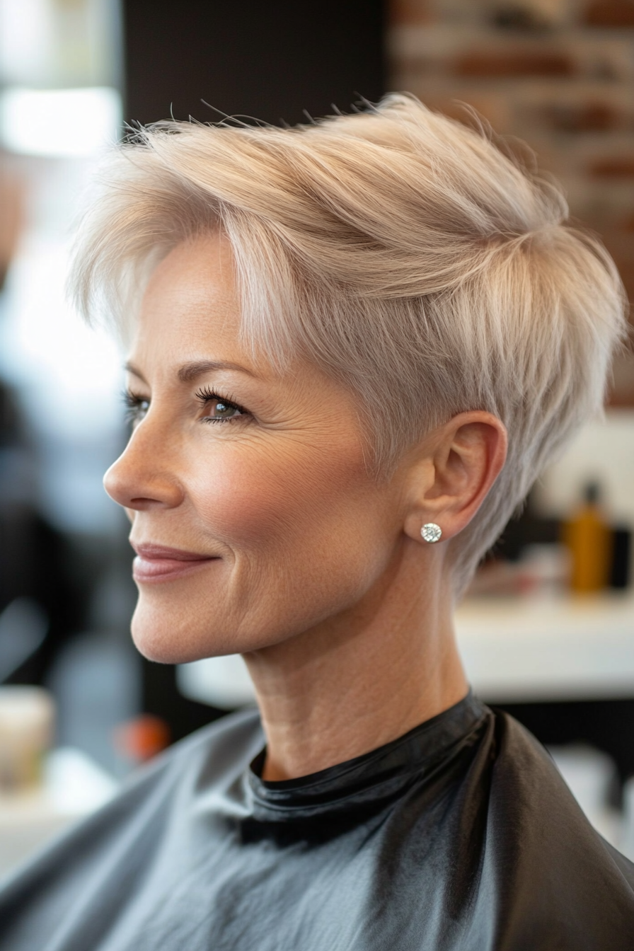 14. Pewter Blonde Undercut Pixie (Short Hairstyles For Women Over 60) - Short Hairstyles For Women Over 60