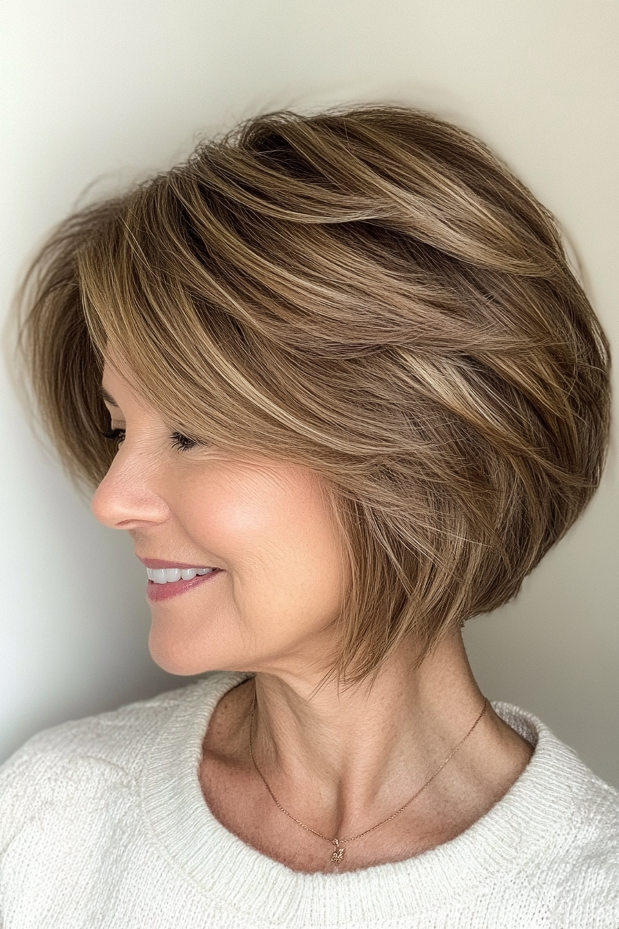 15. Warm Honey Layered Lob (Short Hairstyles For Women Over 60) - Short Hairstyles For Women Over 60
