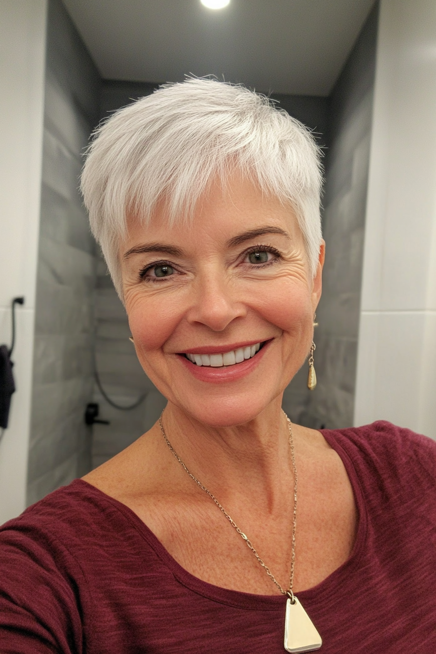18. White Gray Layered Crop (Short Hairstyles For Women Over 60) - Short Hairstyles For Women Over 60