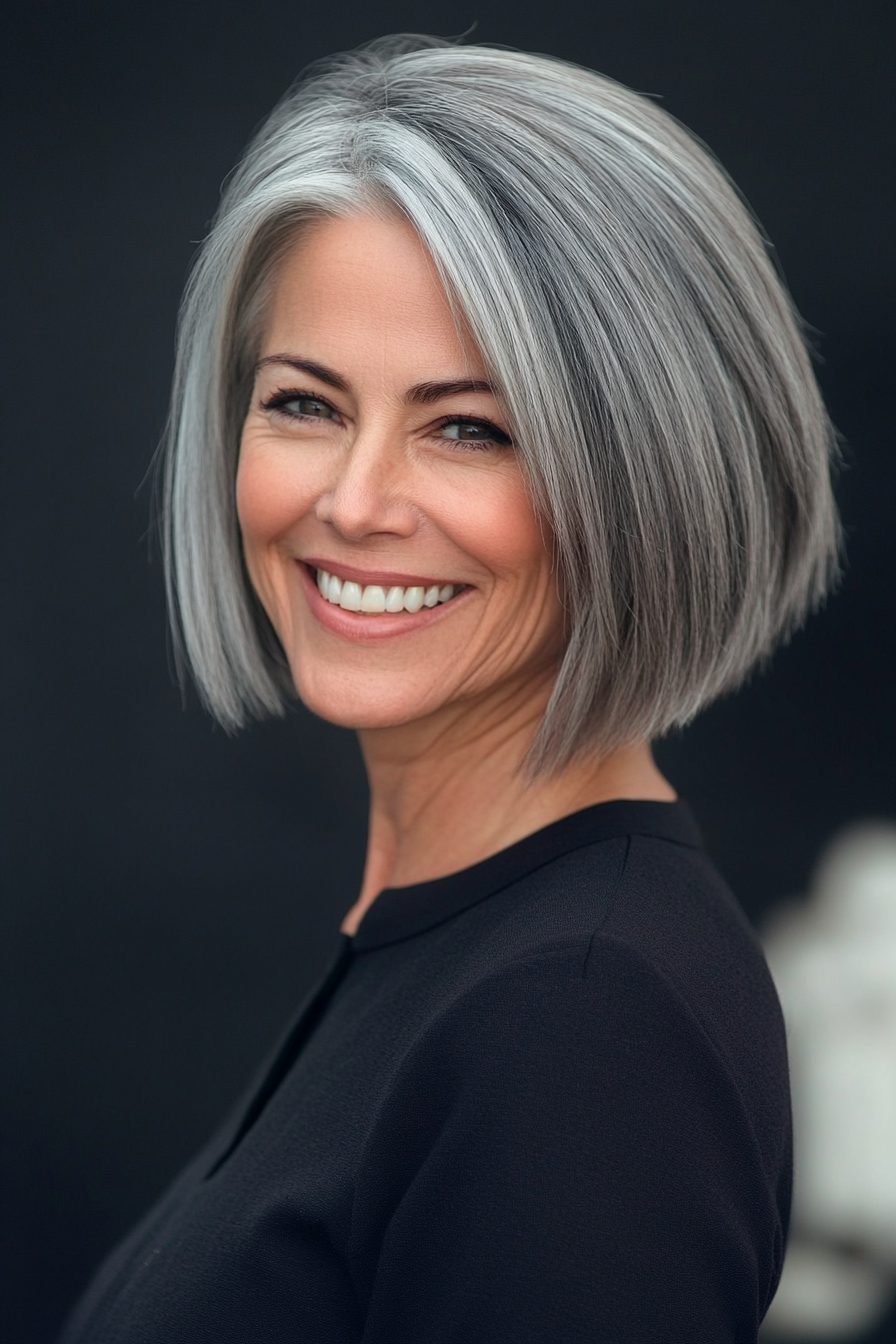 20. Natural Gray Lob with Layers (Short Hairstyles For Women Over 60) - Short Hairstyles For Women Over 60
