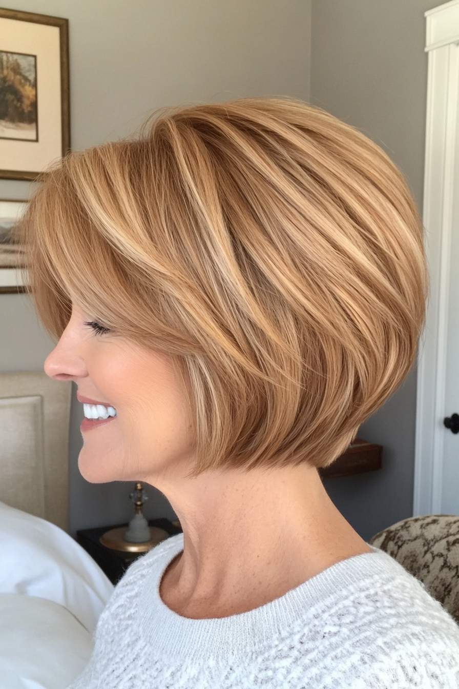24. Warm Sandy Blonde Short Bob (Short Hairstyles For Women Over 60) - Short Hairstyles For Women Over 60