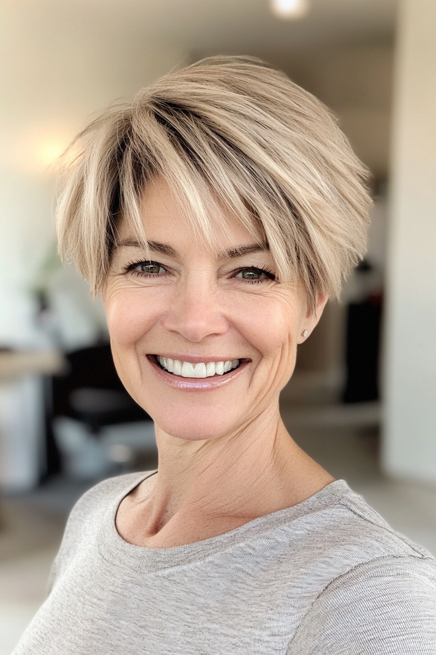 25. Muted Beige Blonde Choppy Cut (Short Hairstyles For Women Over 60) - Short Hairstyles For Women Over 60