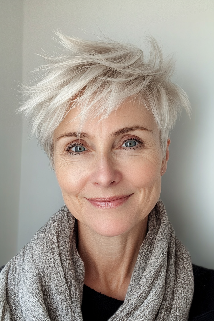 27. Icy Blonde Textured Pixie (Short Hairstyles For Women Over 60) - Short Hairstyles For Women Over 60