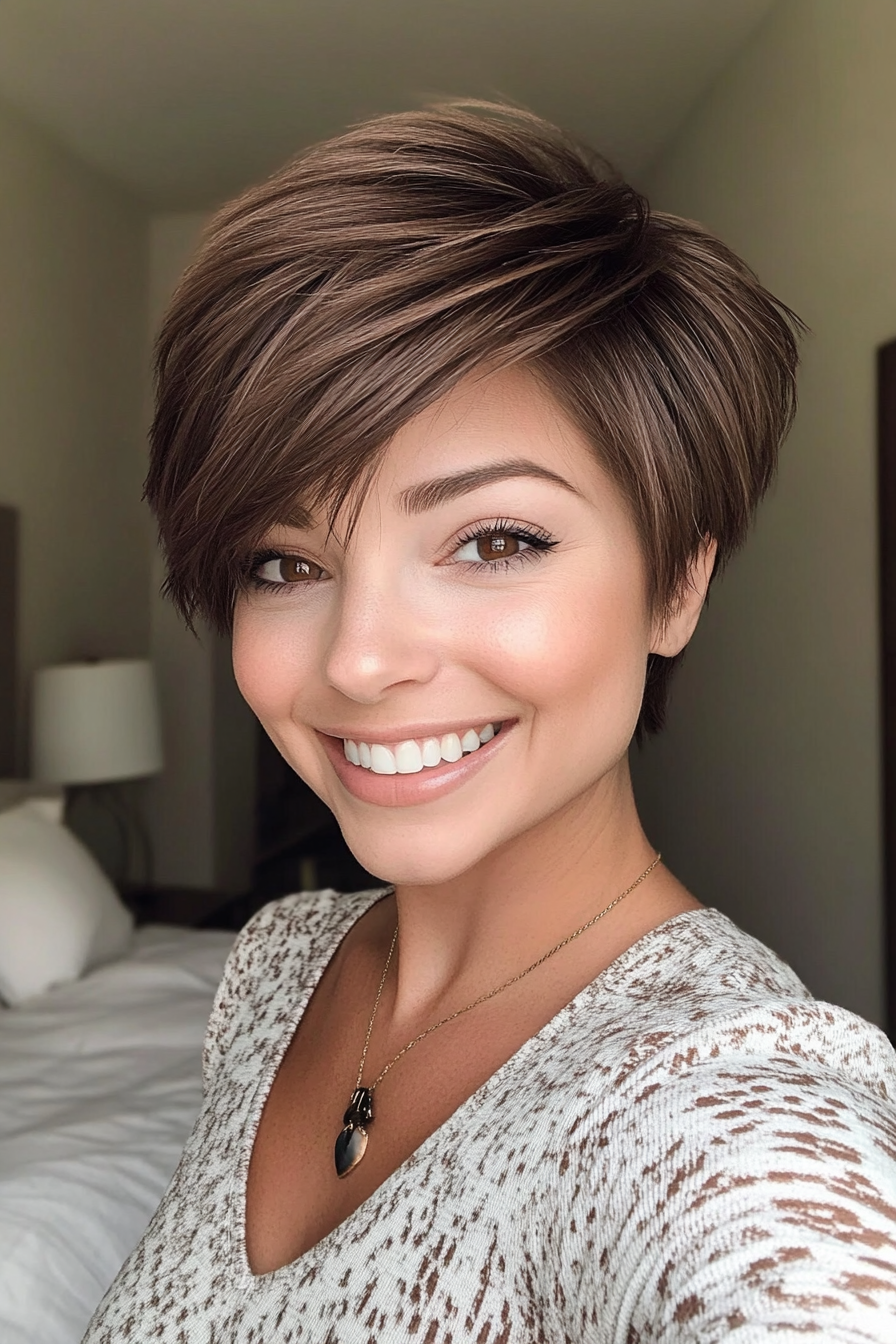 1. Layered Ash Brown Pixie (Long Pixie Cuts) - Long Pixie Cuts