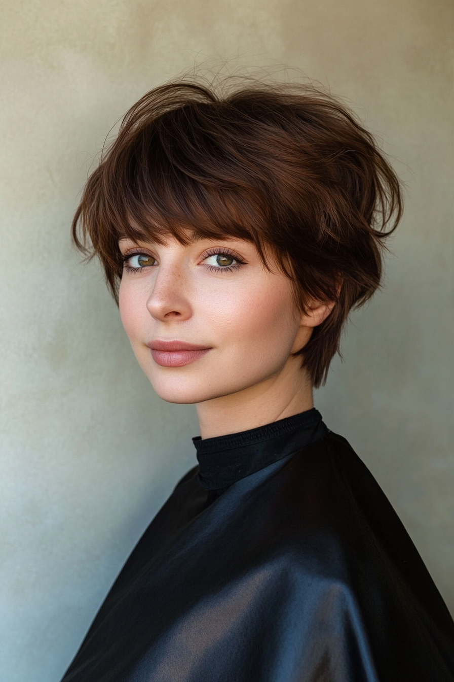 2. Classic Chestnut Pixie with Bangs (Long Pixie Cuts) - Long Pixie Cuts