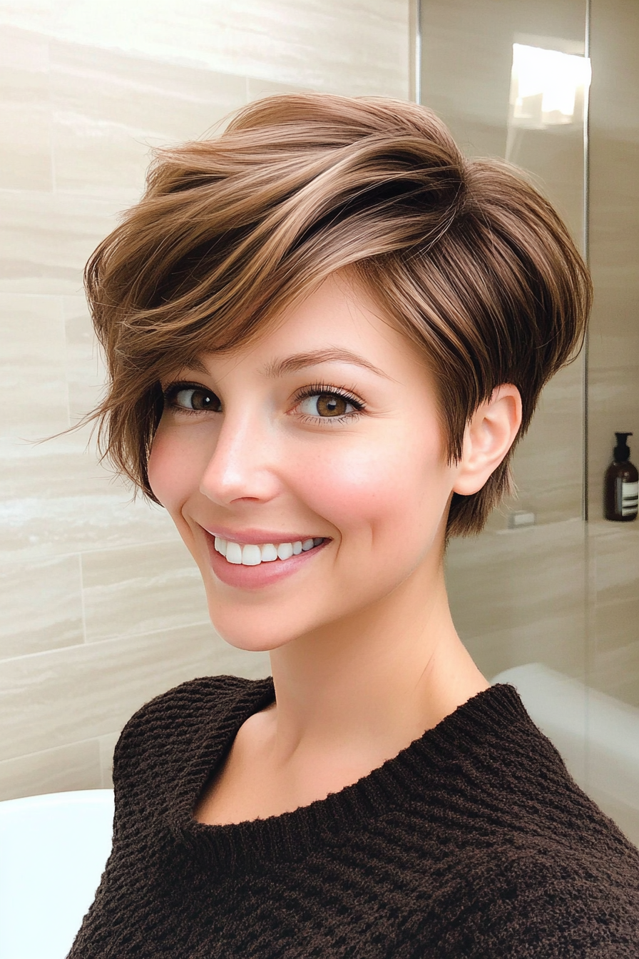 5. Cocoa Brown Pixie with Soft Waves (Long Pixie Cuts) - Long Pixie Cuts