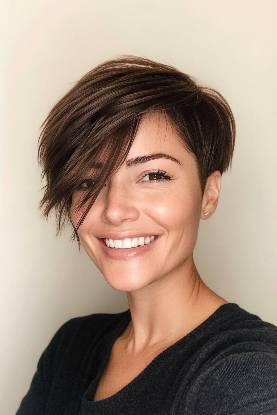 7. Espresso Pixie with Side Part (Long Pixie Cuts) - Long Pixie Cuts