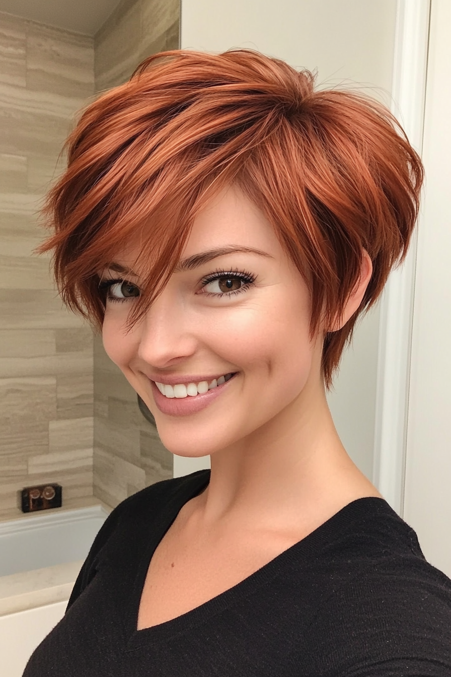 9. Warm Auburn Choppy Pixie (Long Pixie Cuts) - Long Pixie Cuts